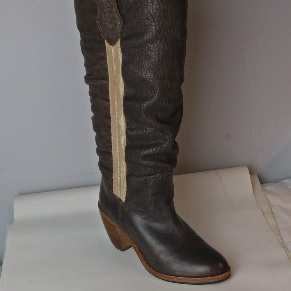 DIESEL 100%Leather Cowgirl Western Slouchy Pull-on boot CHOCOLATE BROWN beige 38